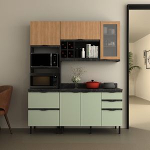 Cozinha Compacta Begônia 180cm 3 Peças, 6 Portas E 4 Gavetas Com Divisor De Talheres E Tampo Cz1203 Mármore