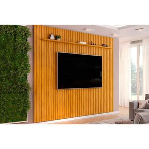 Painel Home P-tv Até 85 Polegadas Pratic Ripado C- Prateleira 275x240cm Cedro Dj Móveis
