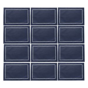 Jogo 12 Lugar Americano Azul De Poliester E Linho Natural Para Mesa 45x30cm Lyor