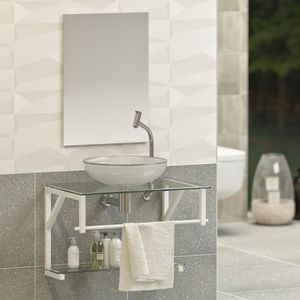 Gabinete Para Banheiro Vidro Glass 80cm Com Cuba Branco/Cuba Incolor