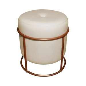 Puff Decorativo Redondo Para Sala Argola Serena Bege Base Pés bronze