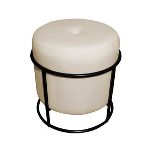 Puff De Ferro Decorativo Redondo Para Sala Argola Glamour Bege Base Pés preto