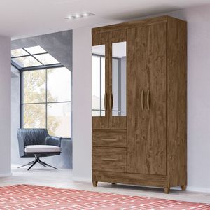 Guarda Roupa Solteiro com Espelho 110x204cm Madri Moval Castanho