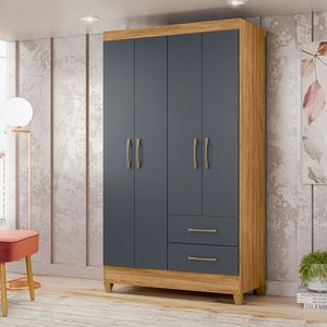 Guarda Roupa Solteiro 103x182cm Chile Moval Freijó Cinza