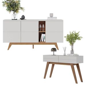 Kit Buffet 3 Portas e Aparador 2 Gavetas Off White Freijó Colibri