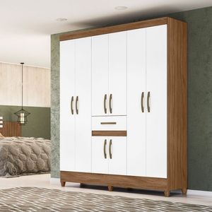 Guarda Roupa Casal 8 Portas 165x204cm Portugal Moval Naturale Branco