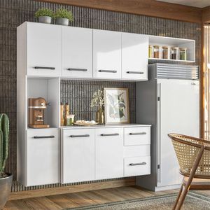 Armário Suspenso Para Cozinha com Balcão 180x136cm Juliete Nicioli Branco