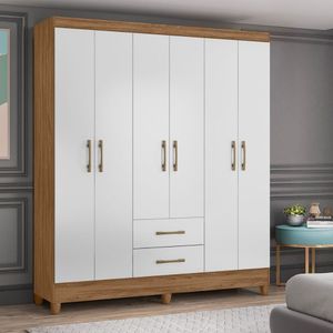 Guarda Roupa Casal 6 Portas 2 Gavetas 153x182cm Panamá Moval Naturale Branco