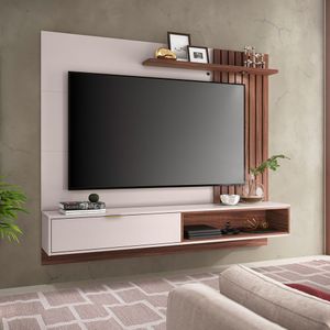 Painel Ripado Suspenso Para TV Até 65 Pol com Led 180x156cm Tocantins Colibri Off White Nogueira