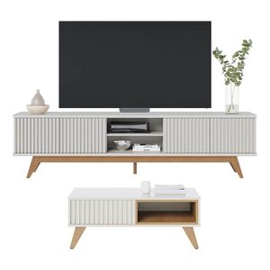 Kit Sala de Estar com Rack TV Ripado com Mesa de Centro Off White Freijó Colibri