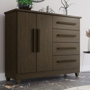 Cômoda 2 Portas 4 Gavetas Madri Plus Com Sapateira - Tudo De Móveis Wenguê Naturale