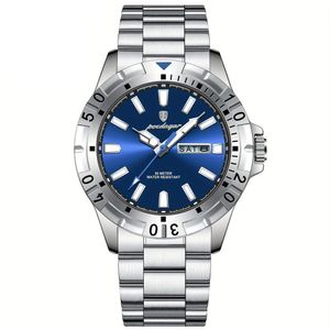 Relógio Masculino Impermeável Pulseira De Aço Inoxidável Movimento Quartzo Estilo Casual Prata Azul