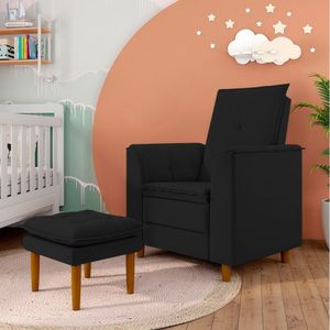 Poltrona Decorativa Amamentação Reforçada E Puff Alice Suede preto