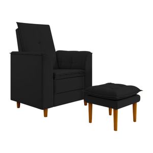 Poltrona Decorativa Amamentação Reforçada E Puff Mavie Suede preto