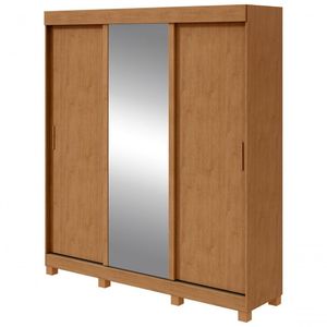 Guarda Roupa Saion 3 Portas Com Pés 1 Porta Glass - Lopas Amendoa Clean