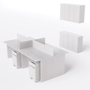 Estação De Trabalho 4 Lugares 240x120 Com Gaveteiro De 2 Gavetas Com 2 Armário Baixo 2 Armário Aéreo branco