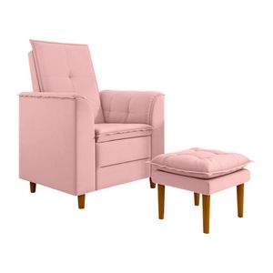 Poltrona Amamentação Confortável Com Puff Ayla Suede rosa