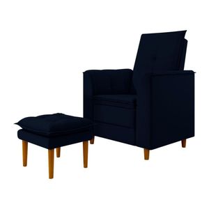 Poltrona Decorativa Amamentação Reforçada E Puff Luly Suede azul Marinho