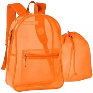 Mochila Transparente Neon Juvenil Feminina Escola Praia Piscina laranja