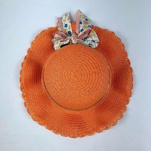 Chapéu Infantil Menina De Palha Sintética Com Laçinho Moda Verão laranja