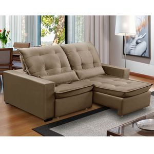 Sofa Retratil Reclinavel 2 Lugares 1,90m Atlantis Veludo Bege Capuccino Lansofbr