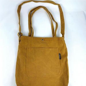 Bolsa Sacola Feminina Veludo Cotelê Casual Escolar Faculdade Bolsa Tote Retrô mostarda