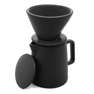 Bule Com Suporte Para Filtro E Tampa Cerâmica Preta 600ml