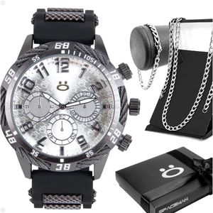 Relogio Aço Prateado Inox + Grumet Cordao + Caixa + Pulseira Silicone Ajustavel Prata Original