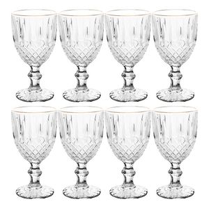 Jogo 8 Taça De Vidro Transparente Com Borda Dourada Fio De Ouro Greek 345ml Wolff