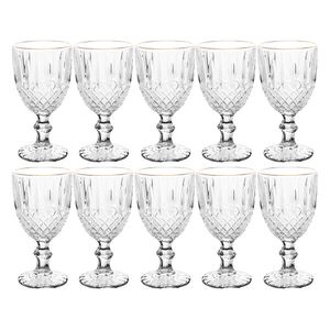 Jogo 10 Taça De Vidro Transparente Com Borda Dourada Fio De Ouro Greek 345ml Wolff