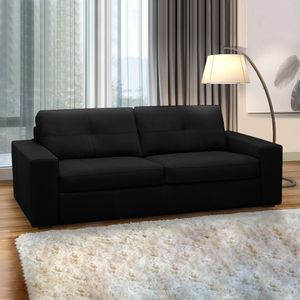 Sofá Decorativo Mendes 3 Lugares Sala De Estar 235cm Pés Em Madeira Couro Preto G88 - Gran Belo