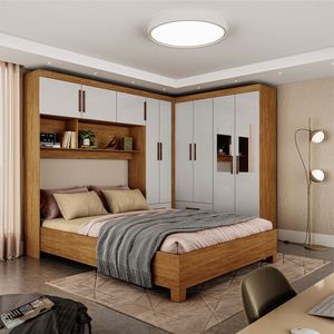 Guarda Roupa Casal Modulado 5 Portas com Cama Hercules 4 Portas 4 Gavetas Cinamomo com Off White