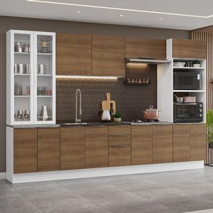 Armário De Cozinha Completa 340cm Branco/rustic Stella Madesa 01 Branco/rustic