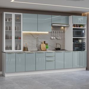 Armário De Cozinha Completa 340cm Branco/cinza Lux Madesa 02 Branco/cinza