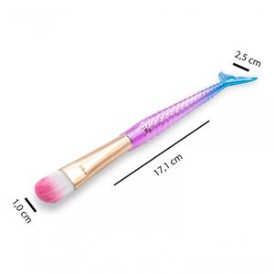 Kit 4 Pinceis De Maquiagem Cabo Cauda Sereia Sombra Pó Esfumado Sombrancelha Delinear