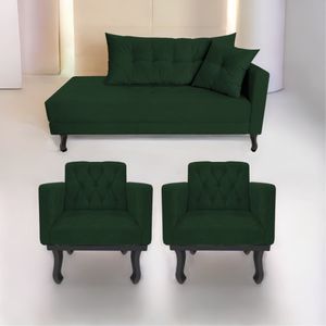 Kit Diva Recamier Azura 140cm Lado Esquerdo E 02 Poltronas Classic Suede - Amarena Móveis Cor Verde