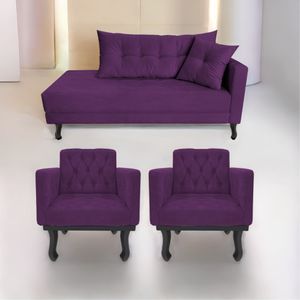Kit Diva Recamier Azura 140cm Lado Esquerdo E 02 Poltronas Classic Suede - Amarena Móveis Cor Roxo