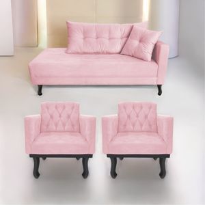 Kit Diva Recamier Azura 140cm Lado Esquerdo E 02 Poltronas Classic Suede - Amarena Móveis Cor Rosabebê