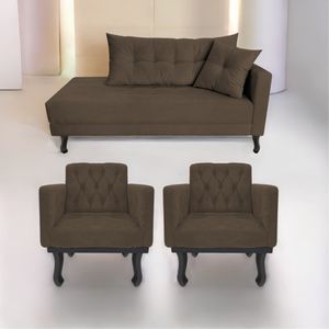 Kit Diva Recamier Azura 140cm Lado Esquerdo E 02 Poltronas Classic Suede - Amarena Móveis Cor Marrom