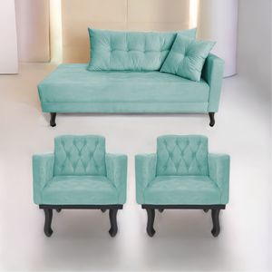 Kit Diva Recamier Azura 140cm Lado Esquerdo E 02 Poltronas Classic Suede - Amarena Móveis Cor Azultiffany