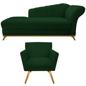 Kit Diva Recamier Vanessa 160cm Lado Esquerdo E 01 Poltrona Laura Suede Cor Verde