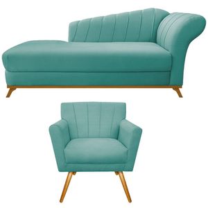 Kit Diva Recamier Vanessa 160cm Lado Esquerdo E 01 Poltrona Laura Suede Cor Azul Tiffany
