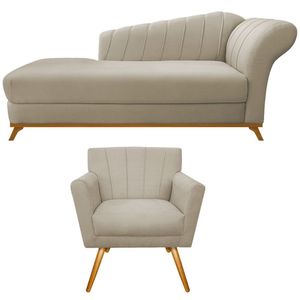 Kit Diva Recamier Vanessa 160cm Lado Esquerdo E 01 Poltrona Laura Suede Cor Bege