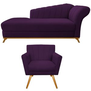 Kit Diva Recamier Vanessa 140cm Lado Esquerdo E 01 Poltrona Laura Suede Cor Roxo