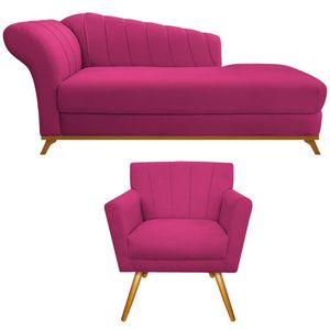 Kit Diva Recamier Vanessa 160cm Lado Direito E 01 Poltrona Laura Suede Cor Pink