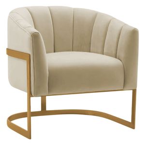 Poltrona Decorativa Sala De Estar Recepção Mavie Base De Ferro Dourado Suede - Amarena Móveis Cor Bege