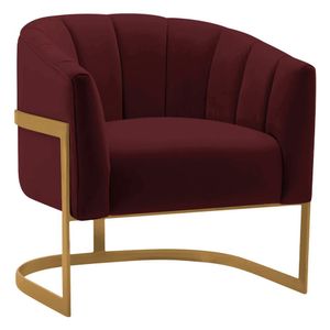 Poltrona Decorativa Sala De Estar Recepção Mavie Base De Ferro Dourado Suede - Amarena Móveis Cor Bordô