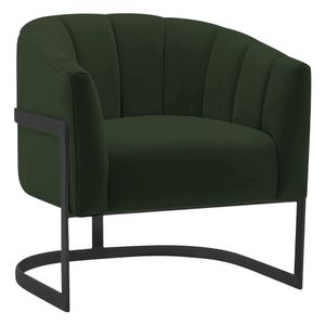 Poltrona Decorativa Sala De Estar Recepção Mavie Base De Ferro Preto Linho - Amarena Móveis Cor Verde