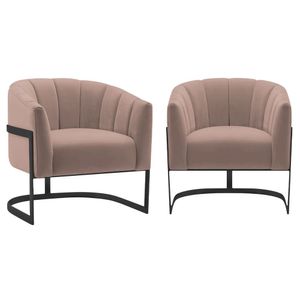 Kit 2 Poltronas Decorativas Sala De Estar Recepção Mavie Base De Ferro Preto Linho - Amarena Móveis Cor Rosê