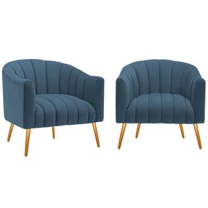 Kit 2 Poltronas Decorativas Sala De Estar Recepção Senna Linho - Amarena Móveis Cor Azul Royal